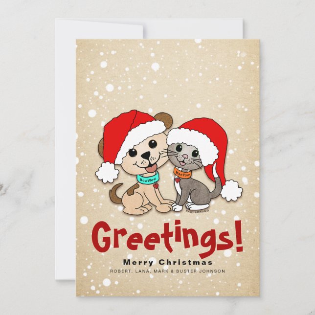 Tarjeta Festiva Navidades Personalizado Cat Dog (Anverso)