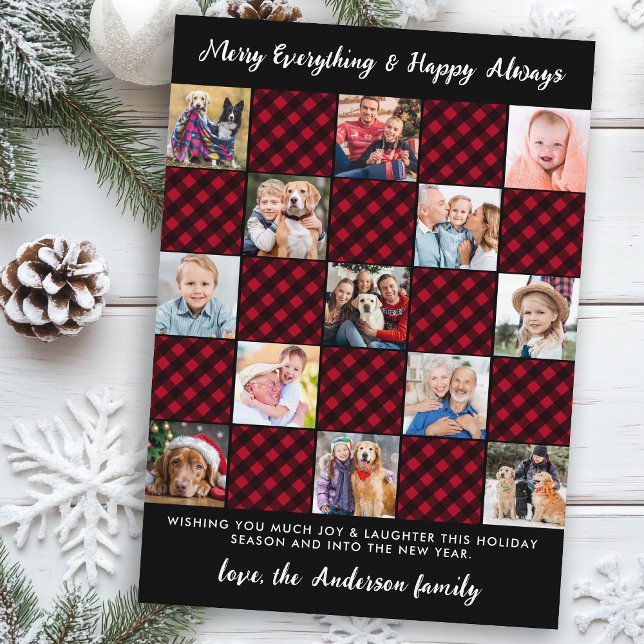 Tarjeta Festiva Navidades Personalizado Red Plaid Collage de fotos (Subido por el creador)