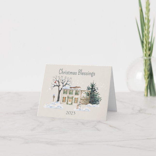 Tarjeta Festiva Navidades personalizados bendiciendo acuarela (Anverso)