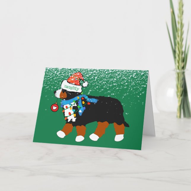 Tarjeta Festiva Navidades personalizados Bernese Mountain Naughty  (Anverso)