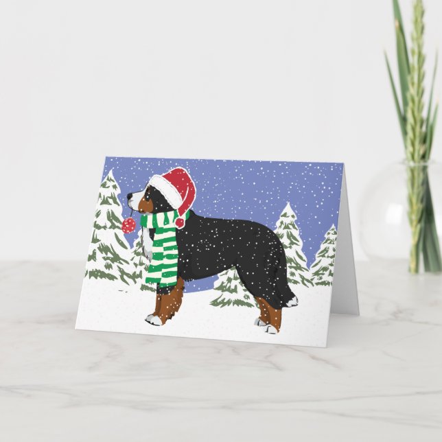 Tarjeta Festiva Navidades personalizados Bernese Mt Holiday Dog (Anverso)