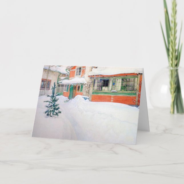 Tarjeta Festiva Navidades Personalizados Carl Larsson cobran cabañ (Anverso)