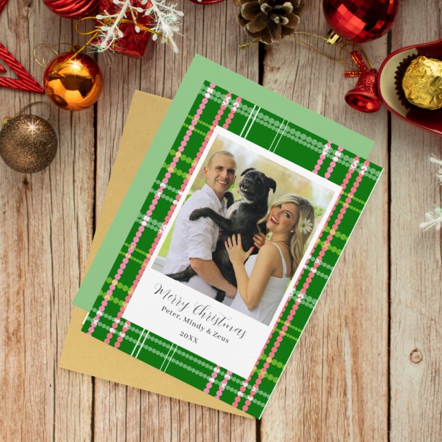 Tarjeta Festiva Navidades personalizados con puntos verdes y rosas (Subido por el creador)