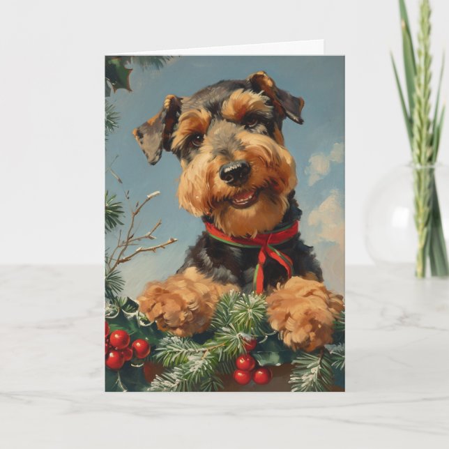 Tarjeta Festiva Navidades personalizados de Airedale Terrier (Anverso)