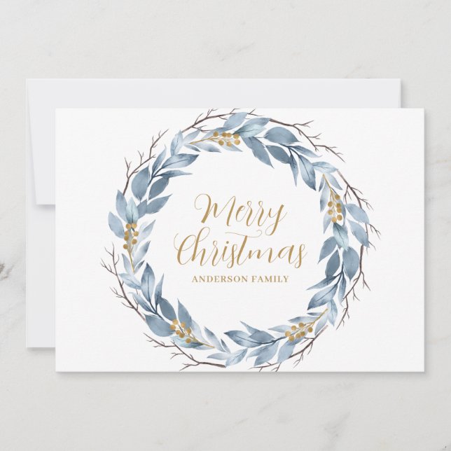 Tarjeta Festiva Navidades personalizados de Blue Gold Rustic (Anverso)