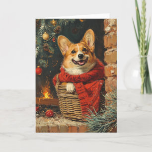 Tarjeta Festiva Navidades personalizados de Corgi vintage