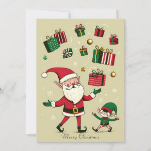 Tarjeta Festiva Navidades personalizados de Cute Santa y Elf