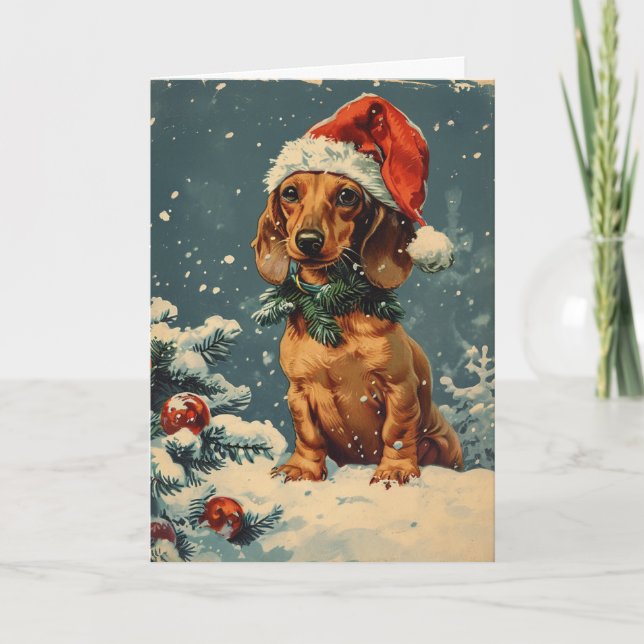 Tarjeta Festiva Navidades personalizados de Dachshund (Anverso)
