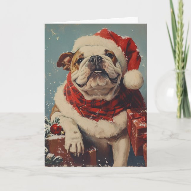 Tarjeta Festiva Navidades personalizados de época de bulldog (Anverso)