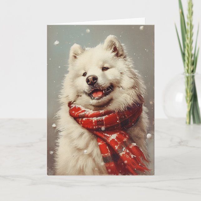Tarjeta Festiva Navidades personalizados de época de Samoyed (Anverso)