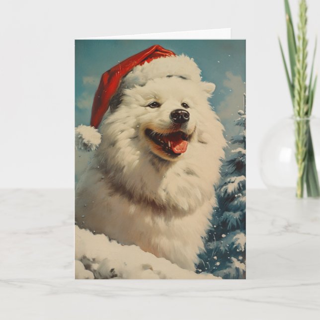 Tarjeta Festiva Navidades personalizados de época de Samoyed (Anverso)