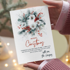 Tarjeta Festiva Navidades Personalizados de Floral Azul y Roja