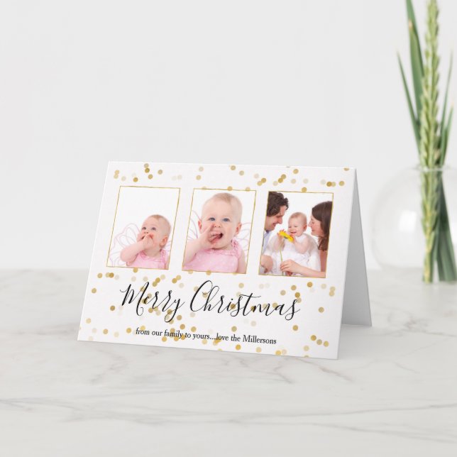 Tarjeta Festiva Navidades personalizados de foto de oro (Anverso)