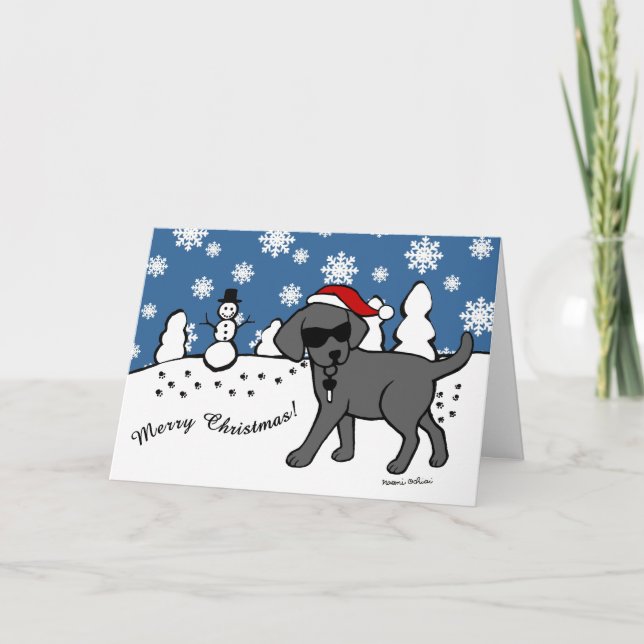 Tarjeta Festiva Navidades Personalizados de Guay Black Labrador (Anverso)