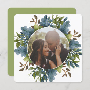 Tarjeta Festiva Navidades Personalizados de hojas verdes azules Fo