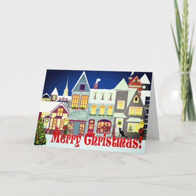 Tarjeta Festiva Navidades personalizados de la escena callejera de (Anverso)