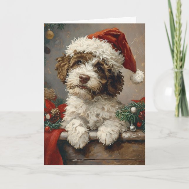 Tarjeta Festiva Navidades personalizados de Lagotto Romagnolo (Anverso)