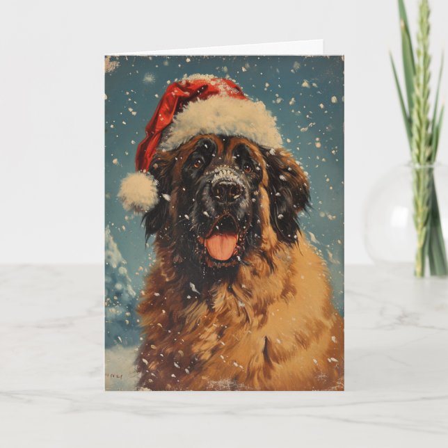 Tarjeta Festiva Navidades personalizados de Leonberger (Anverso)