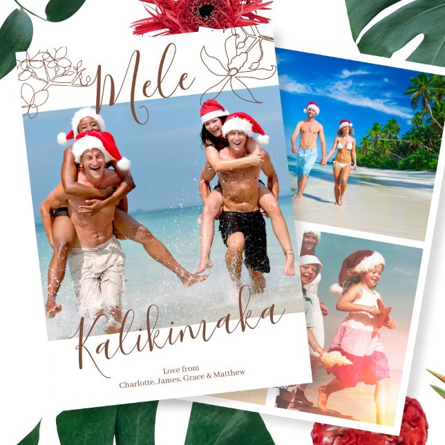 Tarjeta Festiva Navidades personalizados de Mele Kalikimaka (Mele Kalikimaka Personalized Christmas Holiday Cards from Ricaso. Printed or digital. Hawaii style)
