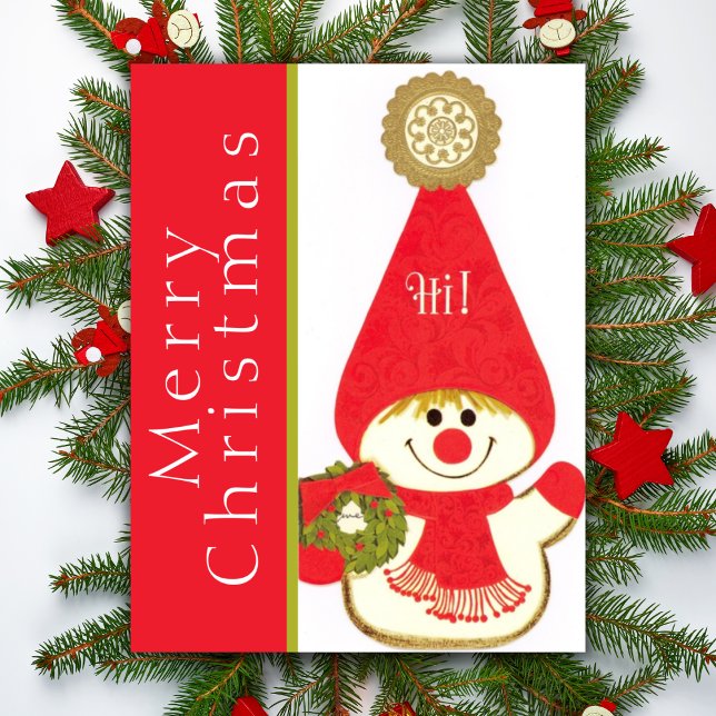 Tarjeta Festiva Navidades Personalizados de Mid Century Happy Snow (Mid Century Happy Snow Gnome Custom Christmas Holiday Card)