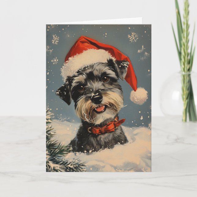 Tarjeta Festiva Navidades personalizados de Ministra Schnauzer (Anverso)
