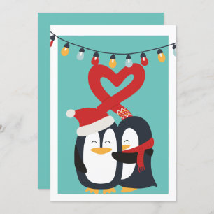 Tarjeta Festiva Navidades personalizados de pareja de pingüinos