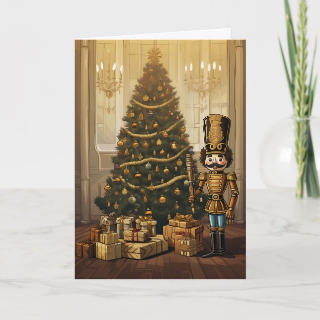 Tarjeta Festiva Navidades Personalizados de pepitas de madera clás (Anverso)