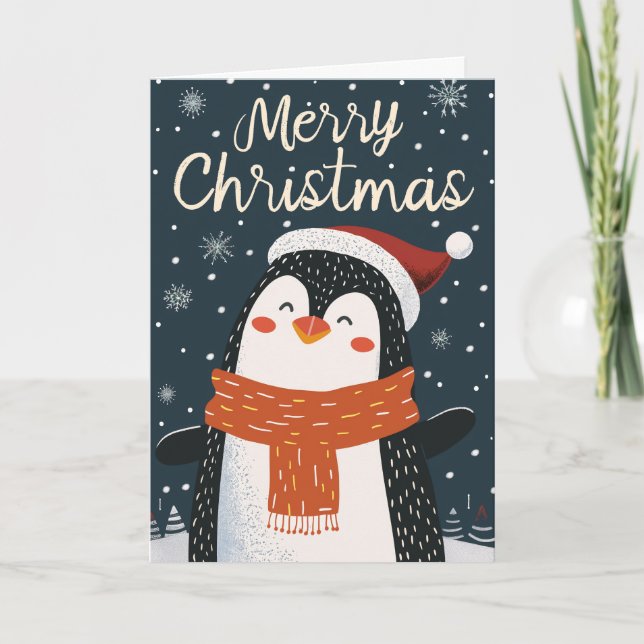 Tarjeta Festiva Navidades personalizados de pingüino (Anverso)