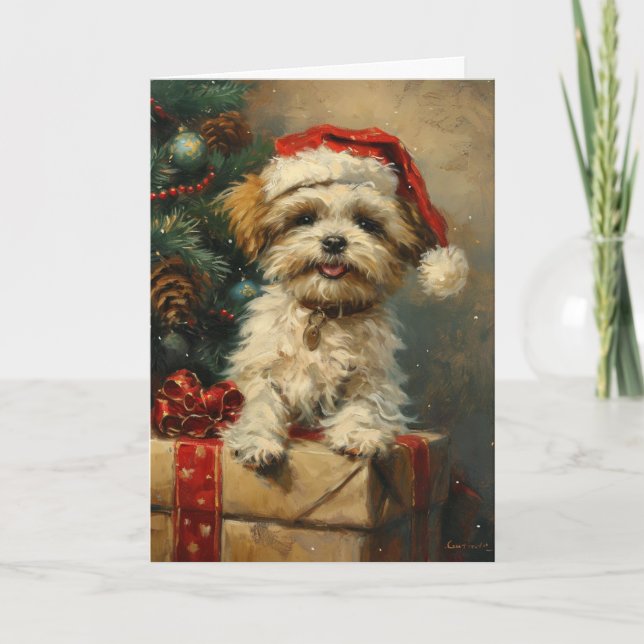 Tarjeta Festiva Navidades personalizados de Shih Tzu (Anverso)