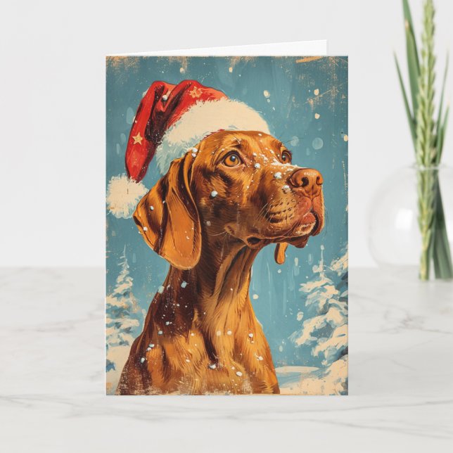 Tarjeta Festiva Navidades personalizados de Vizsla (Anverso)