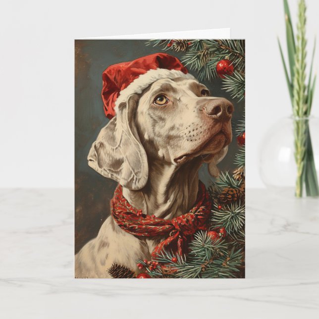 Tarjeta Festiva Navidades personalizados de Weimaraner (Anverso)