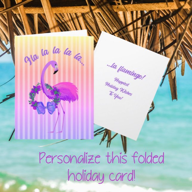 Tarjeta Festiva Navidades personalizados del flamenco púrpura trop (Have a tropical holiday season with the purple flamingo! )