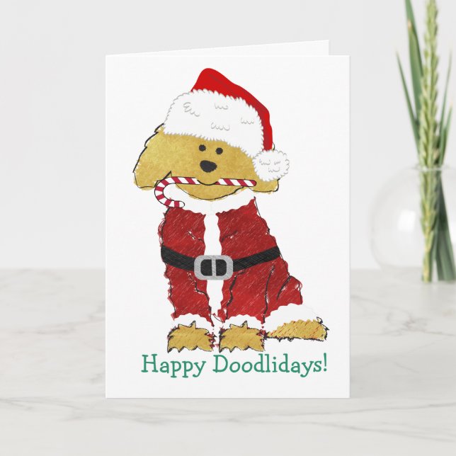 Tarjeta Festiva Navidades personalizados Goldendoodle Santa Claus (Anverso)