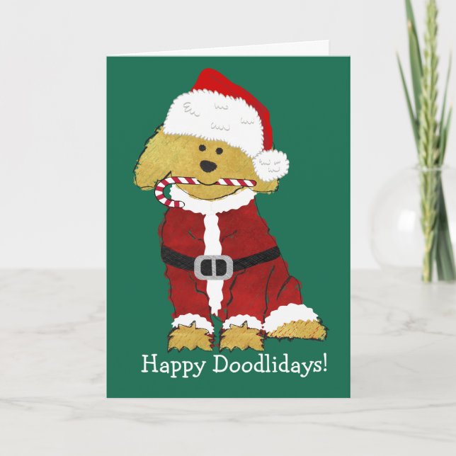 Tarjeta Festiva Navidades personalizados Goldendoodle Santa Claus (Anverso)