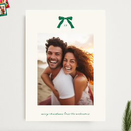 Tarjeta Festiva Navidades personalizados Green Elegant Bows Photo