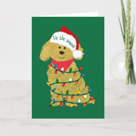 Tarjeta Festiva Navidades personalizados iluminan Goldendoodle