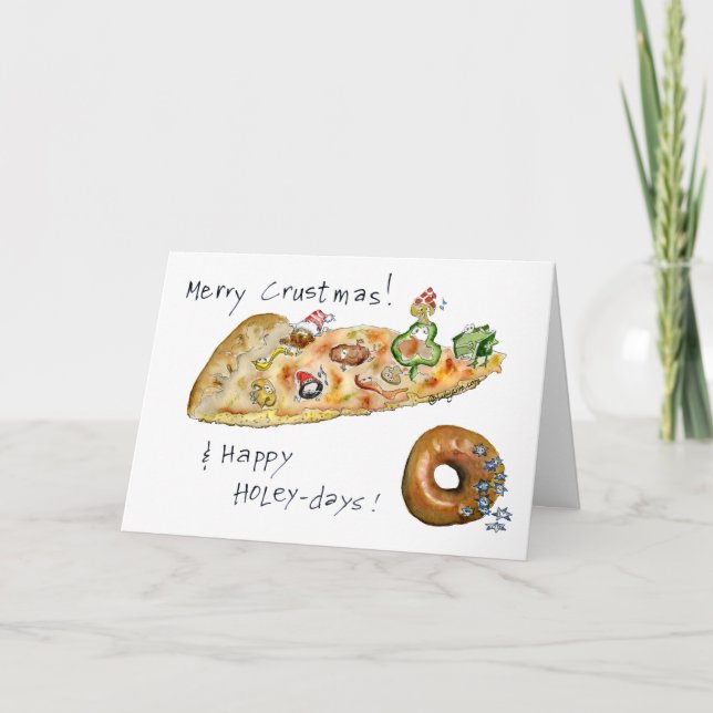 Tarjeta Festiva Navidades personalizados Pizza y Donut (Anverso)