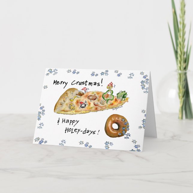 Tarjeta Festiva Navidades personalizados Pizza y Donut (Anverso)