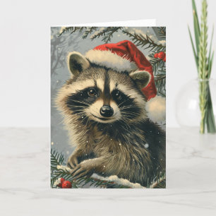 Tarjeta Festiva Navidades personalizados Raccoon vintage