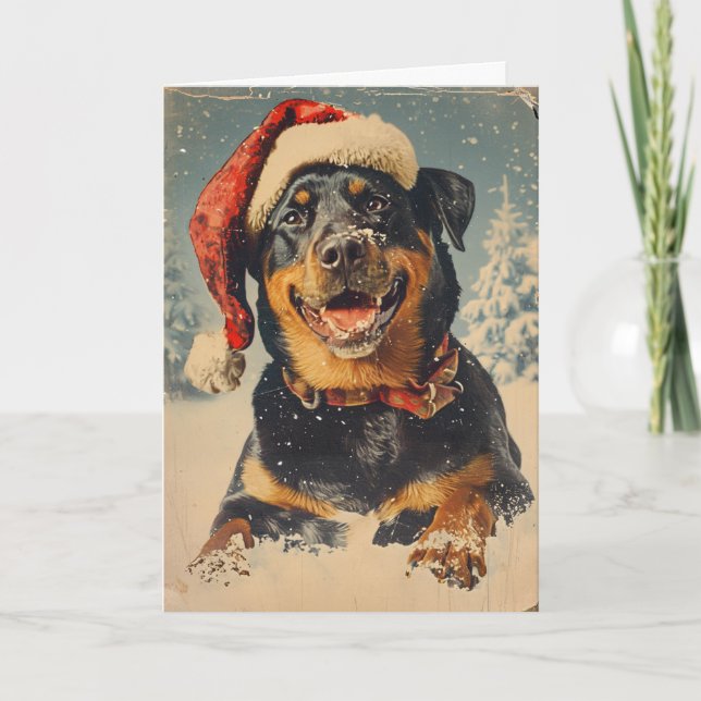 Tarjeta Festiva Navidades personalizados rottweiler vintage (Anverso)