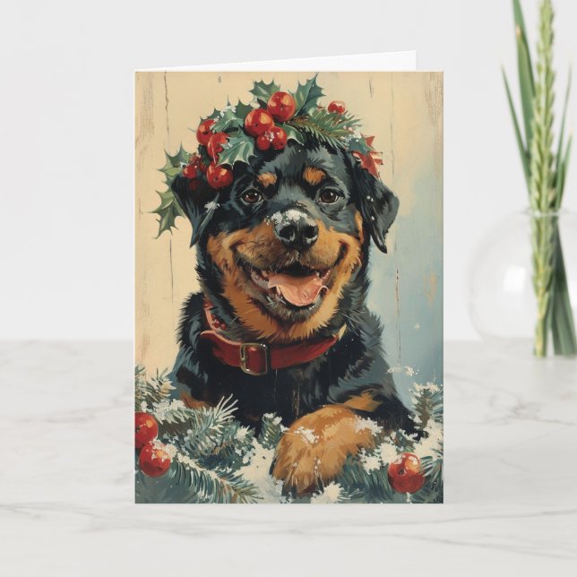 Tarjeta Festiva Navidades personalizados rottweiler vintage (Anverso)