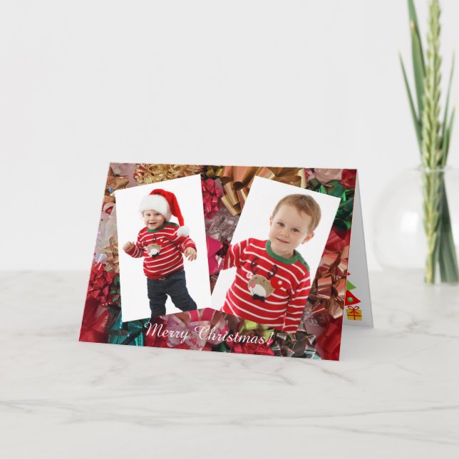 Tarjeta Festiva Navidades personalizan 2 fotos de niños (Anverso)