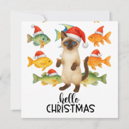 Tarjeta Festiva Navidades pescadores para amantes del gato