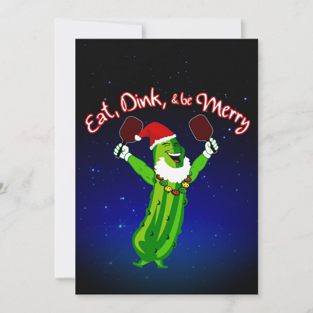 Tarjeta Festiva Navidades Pickleball Santa Hat Pickle (Anverso)