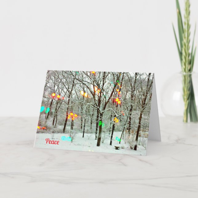 Tarjeta Festiva Navidades piden paz con luces Navidades (Anverso)