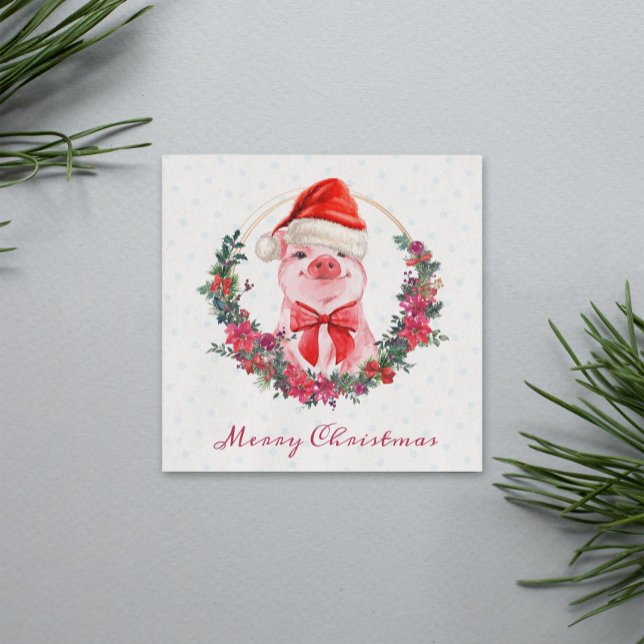 Tarjeta Festiva Navidades Pig Cute Piglet Bow Wreath Polka Dots (Subido por el creador)
