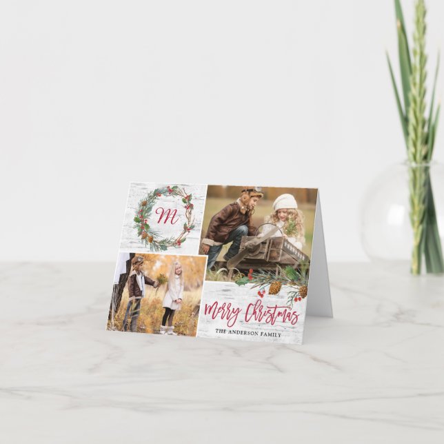 Tarjeta Festiva Navidades Pine Cones 2 FOTOS Birch Birch plegado (Anverso)