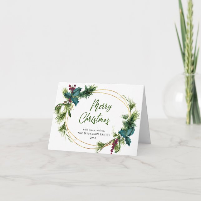 Tarjeta Festiva Navidades Pine Cones Saludo Rústico (Anverso)