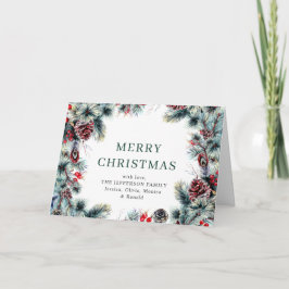 Tarjeta Festiva Navidades Pine Cones Saludo Rústico