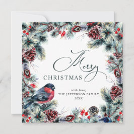 Tarjeta Festiva Navidades Pine Cones Saludo Rústico